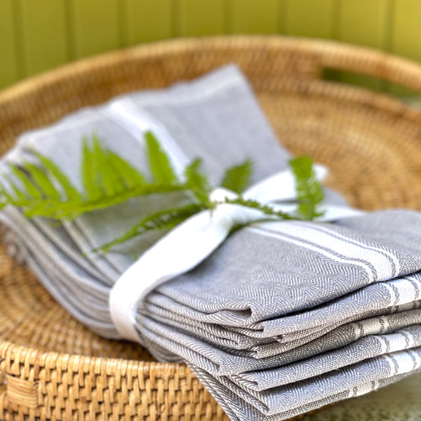 Gray striped tea towels 