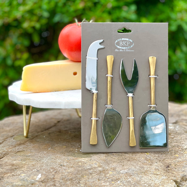 Blue Pheasant Mateo Matte Gold/Black 3-Piece Cheese Knife Set