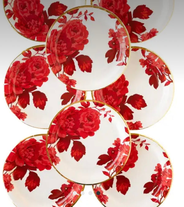 Red floral paper plates 
