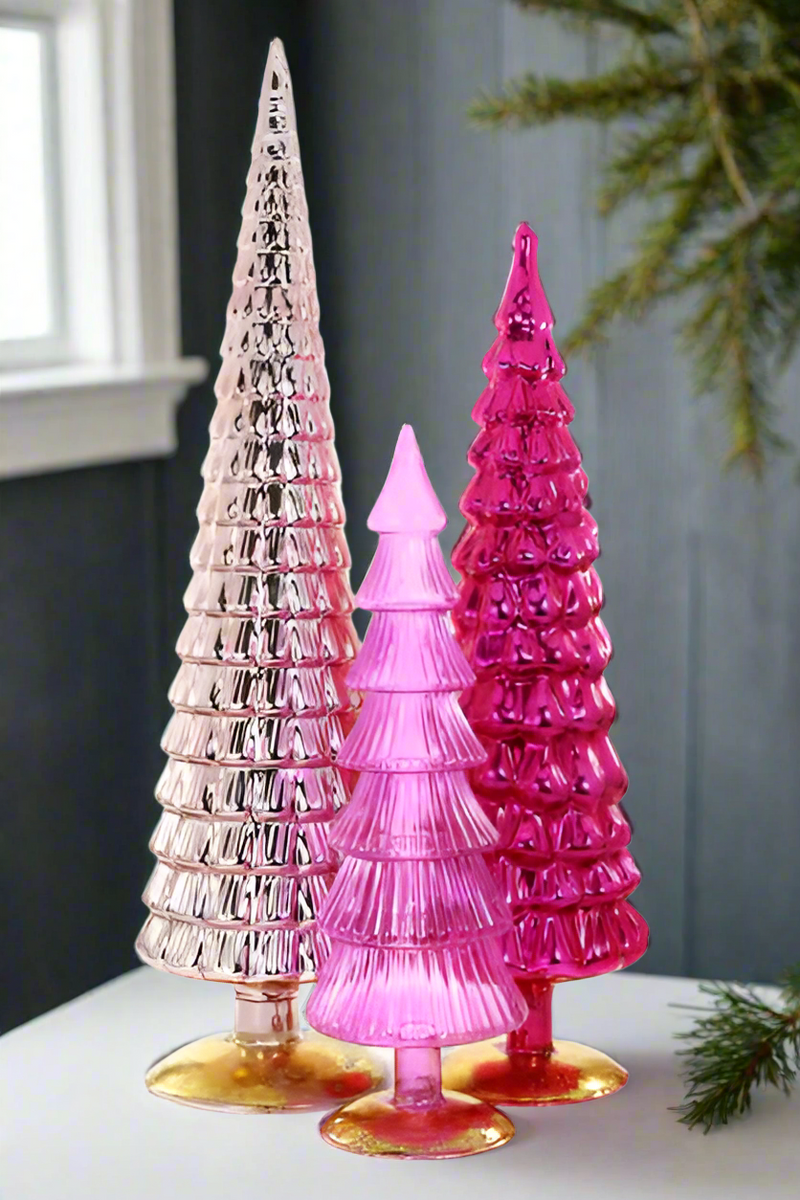 Glass Hue Trees in Pink Set of 3 Grand Size