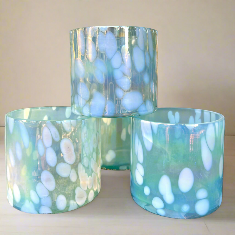 Aqua blue glass votive holders 