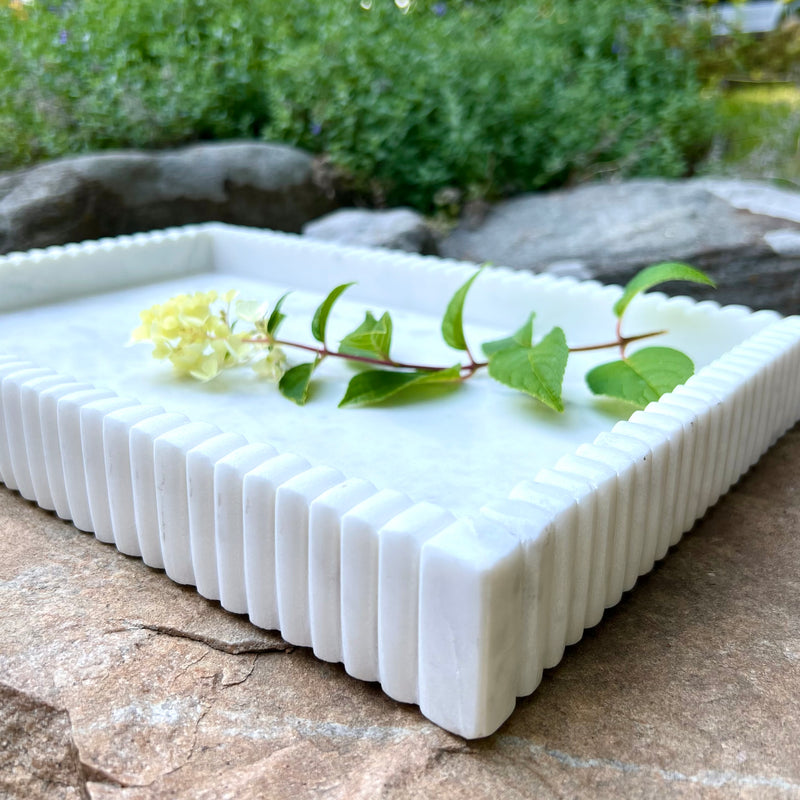 Marble Serving Tray with Fluted Edges