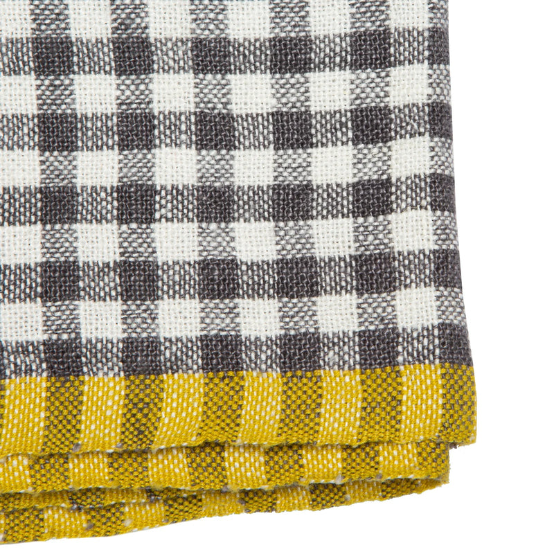 Gingham Linen Tea Towel in Gray & Dijon by Caravan