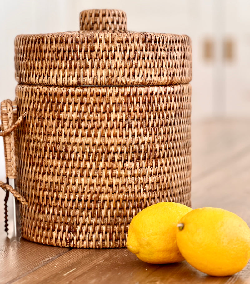 Rattan Ice Bucket with Tongs by Artifacts