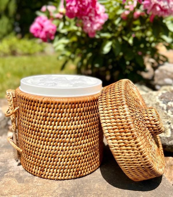 Rattan Ice Bucket with Tongs