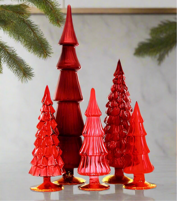Hue Trees in Red Set of 5 Large