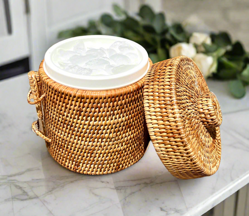 Rattan ice bucket with lid 