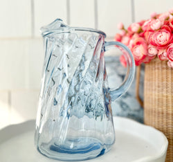 Vintage blue glass pitcher 