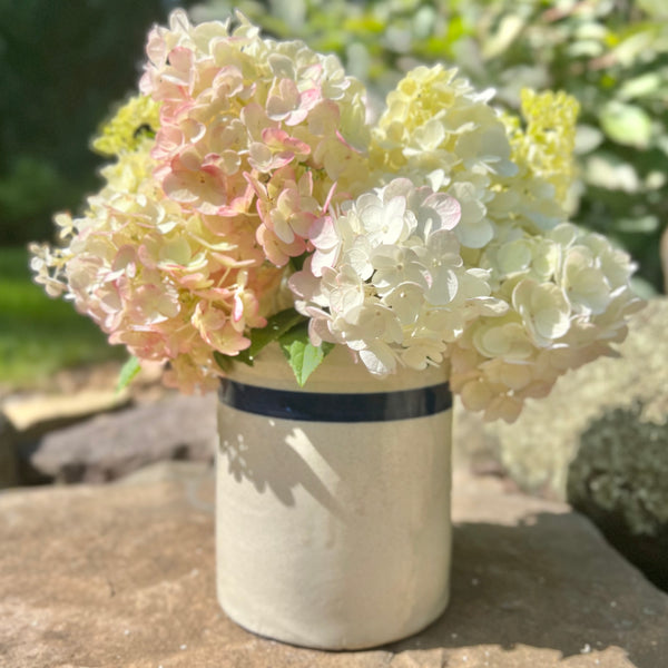 Vintage stoneware crick with blue stripe 