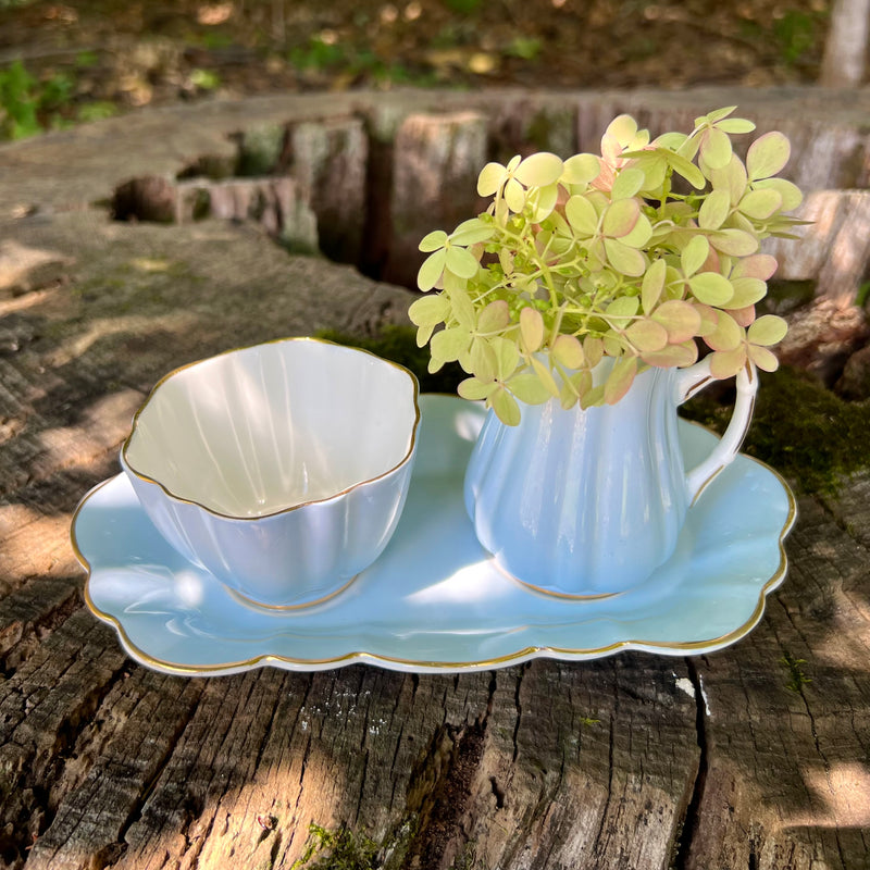 Vintage Blue Sugar and Creamer with Tray