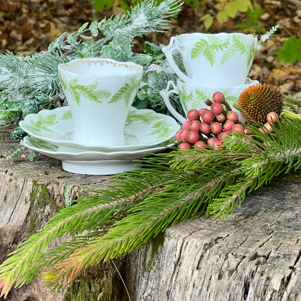 Vintage Botanical Fern Cup and Saucer Espresso China Set 10 pieces