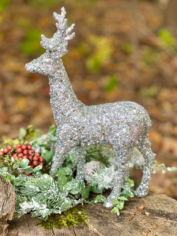 Only a FEW Left! Shimmering Silver Sequined Standing Deer