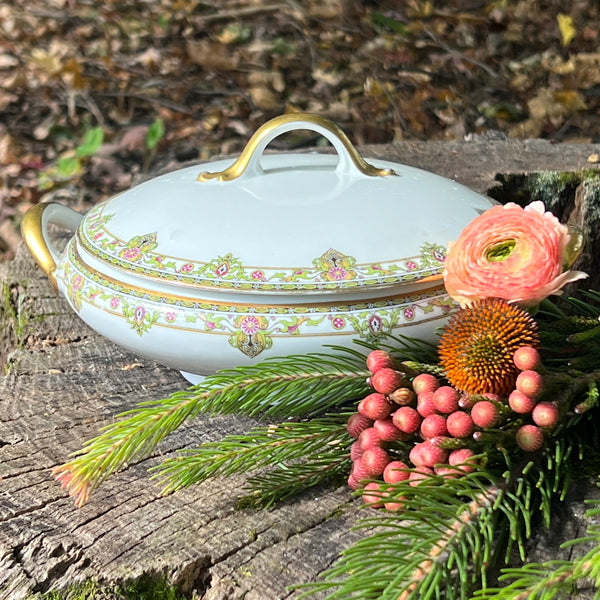 Just Reduced! Vintage Covered Patterned Floral China Serving Tureen Dish by Limoges made in France