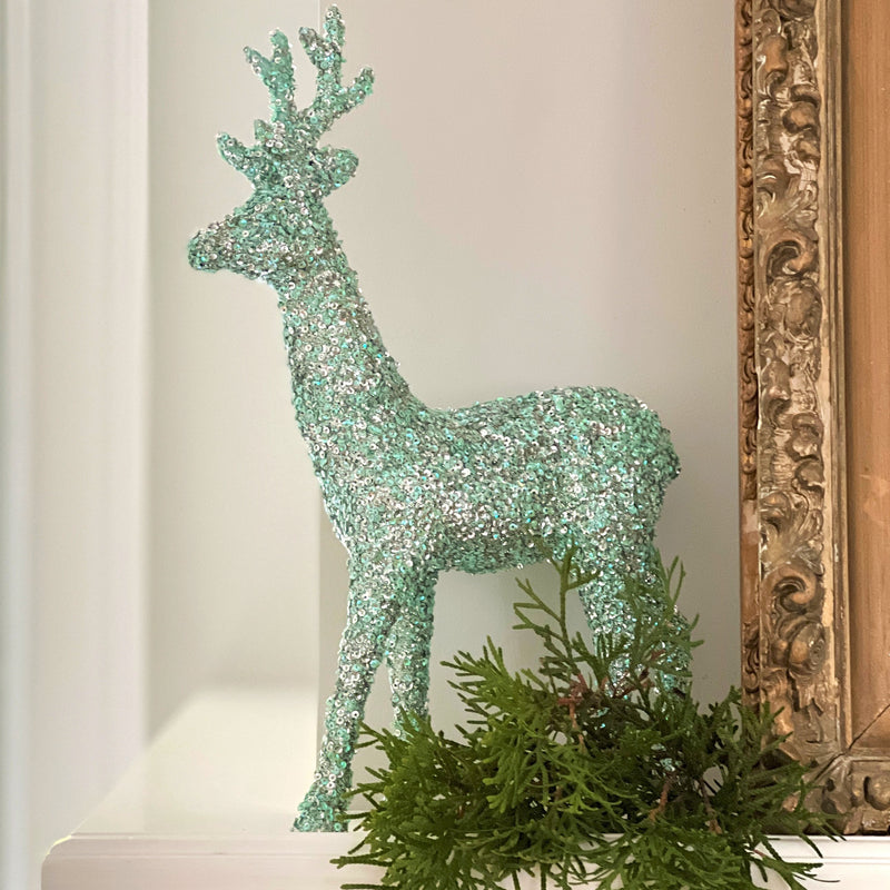 NEW! Glistening Wintergreen Sequined Tabletop Reindeer