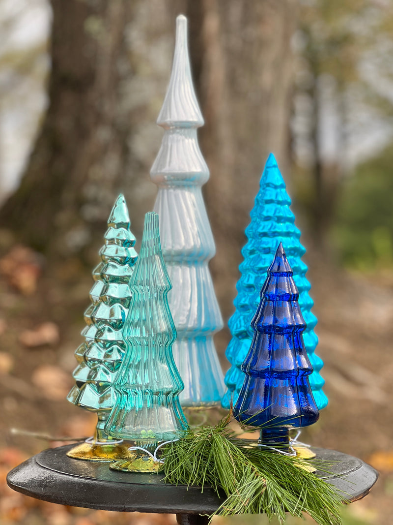 NEW! Best Seller! Set of 5 Glass Hue Trees in Winter Blues by Cody Foster