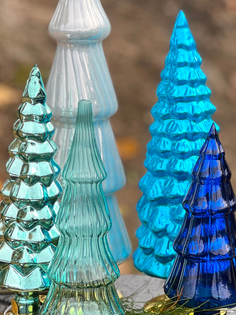 NEW! Best Seller! Set of 5 Glass Hue Trees in Winter Blues by Cody Foster