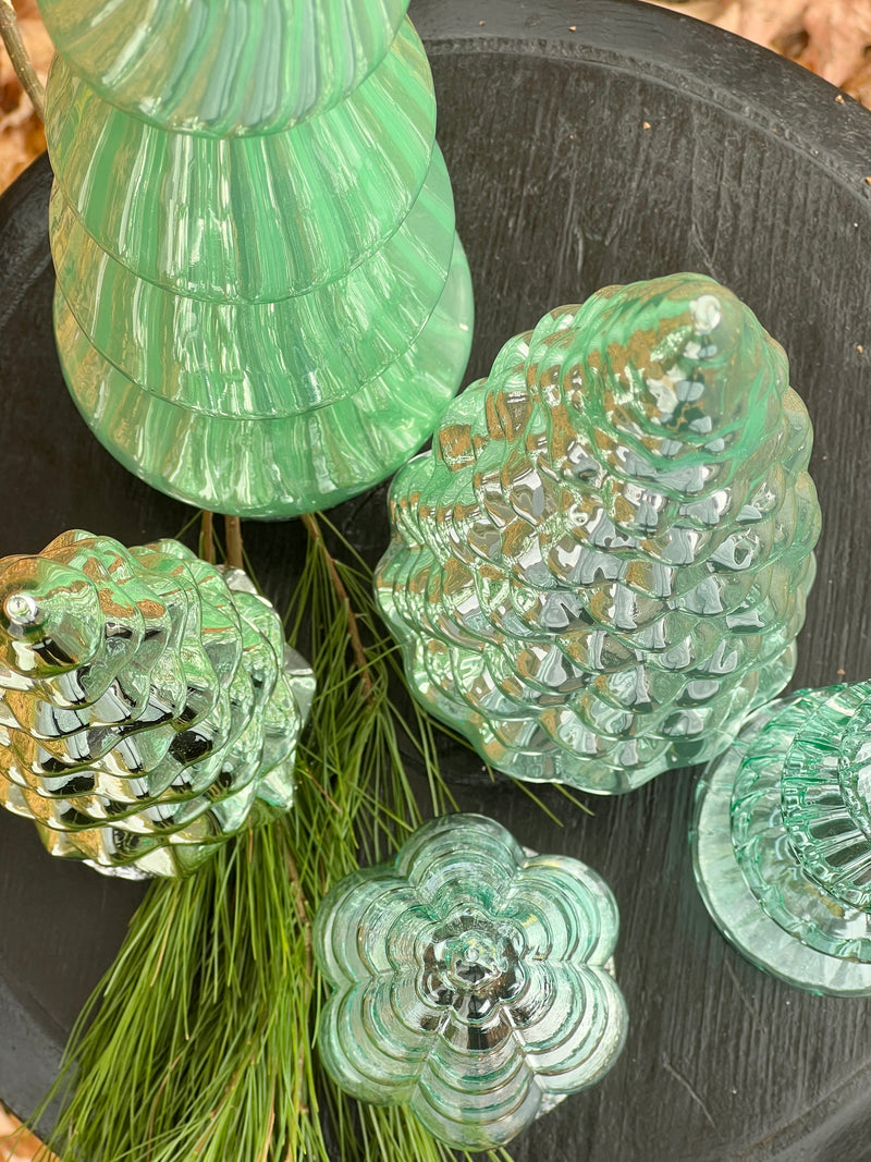 NEW! Set of 5 Art Glass Large Statement Hue Trees in Winter Greens by Cody Foster