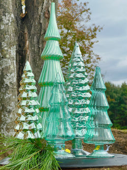 NEW! Set of 5 Art Glass Large Statement Hue Trees in Winter Greens by Cody Foster