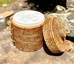 Rattan Ice Bucket with Tongs