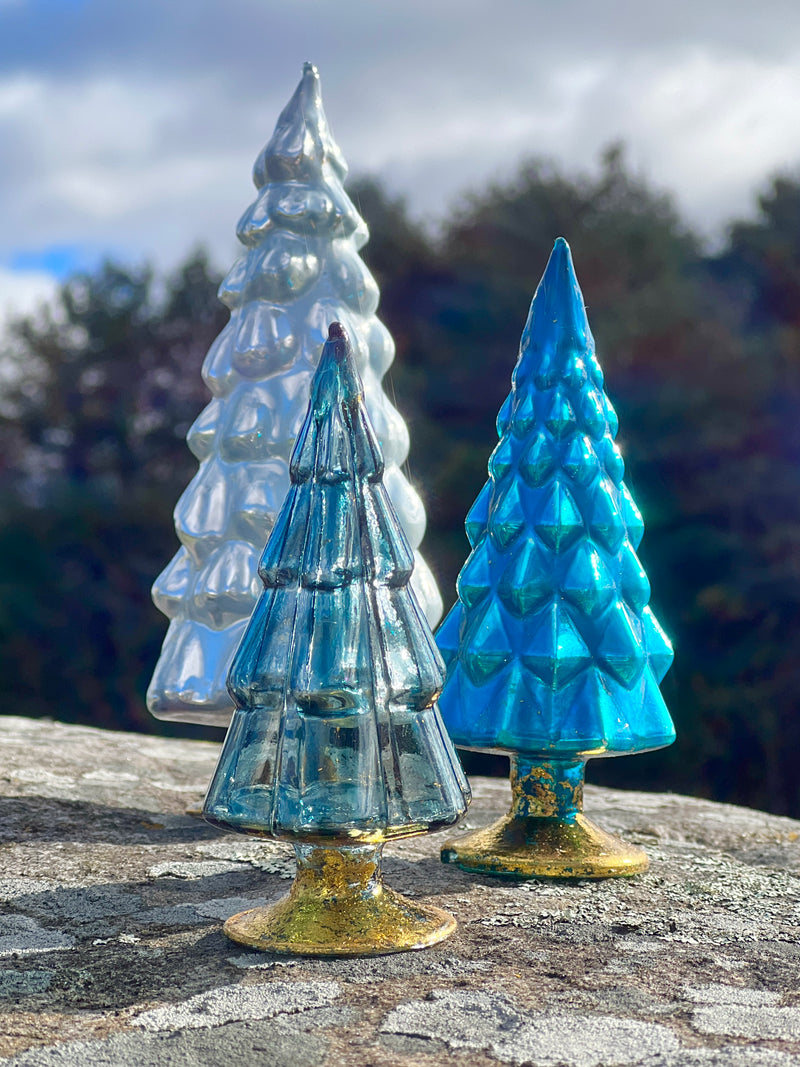 NEW! Set of 3 Art Glass Hue Trees in Shades of Winter Blue by Cody Foster