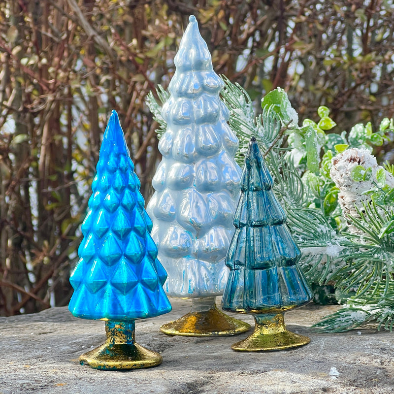 NEW! Set of 3 Art Glass Hue Trees in Shades of Winter Blue by Cody Foster