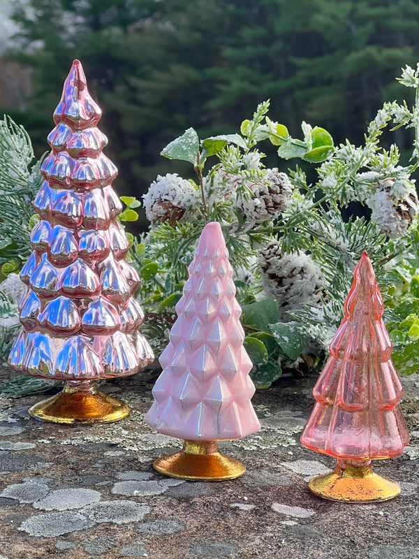 NEW! Set of 3 Art Glass Hue Trees in Shades of Rose Pink by Cody Foster