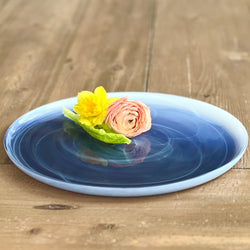 Glass Platter in Navy Blue Swirl by Beatriz Ball