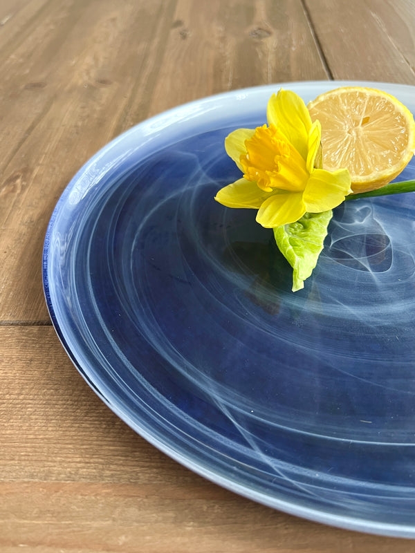 Glass Platter in Navy Blue Swirl by Beatriz Ball