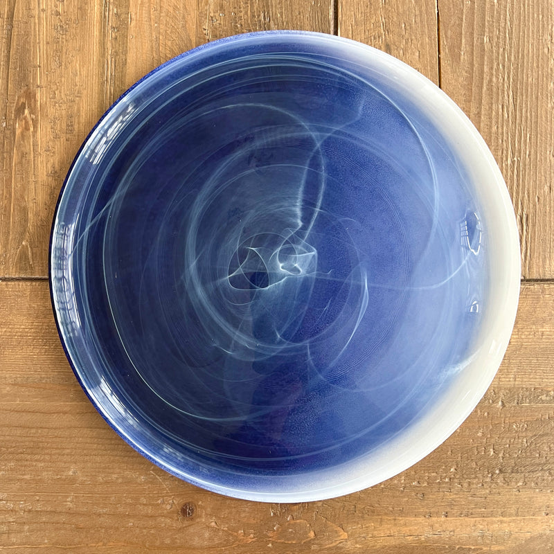 New Orleans Indigo Navy Blue and White Artisan Swirl Glass Serving Platter by Beatriz Ball