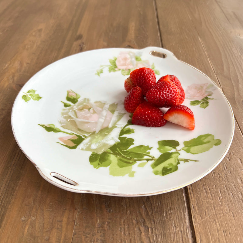 Last Call! Vintage European Blush Pink Rose Floral Handled Plate from Silesia