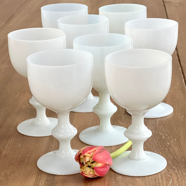 Vintage White Footed Art Deco Cocktail Art Glasses from France set of 10 +