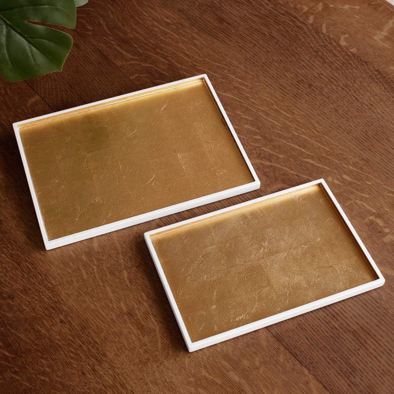 Rectangular Lacquered Gold Trays Set of 2