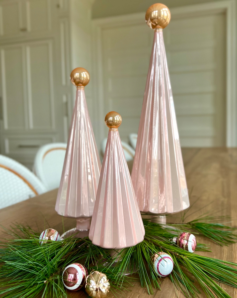 Pleated Glass Trees in Light Blush Pink Set of 3