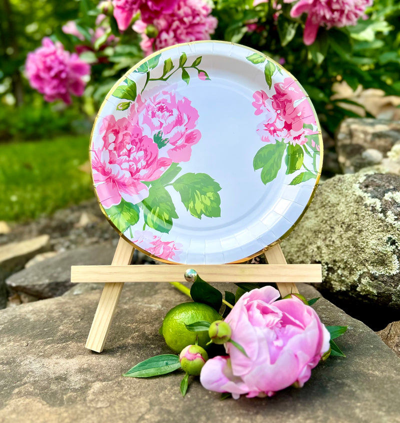 Pink Floral Peony Paper Plates