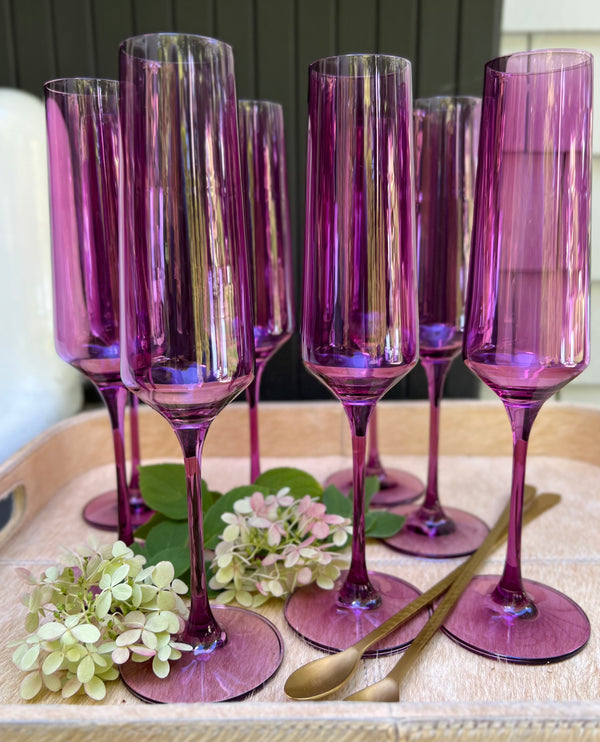 Plum Champagne Flute Glasses Set of 8