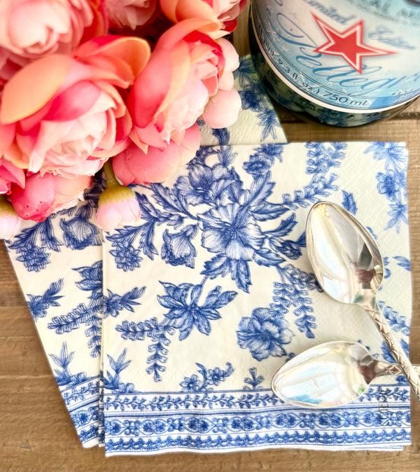 Coterie Blue and white toile paper napkins