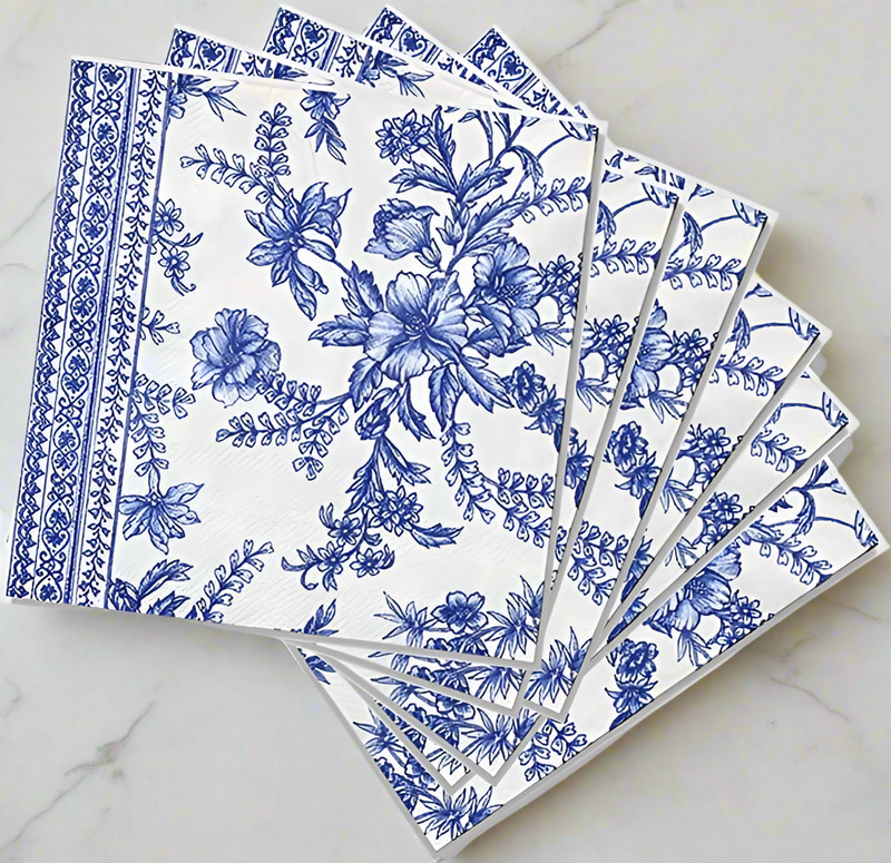 Toile Paper Napkins in Blue and White