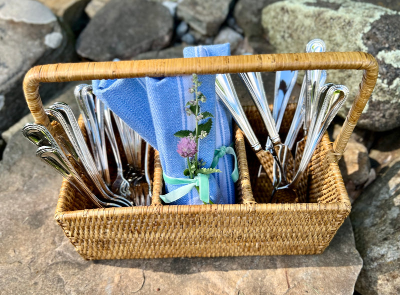 Rattan 3 Section Cutlery Caddy