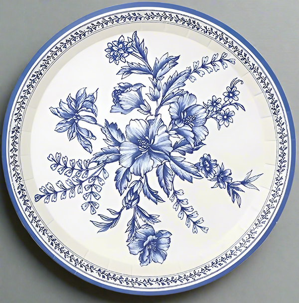 Blue and white paper plates by Coterie 