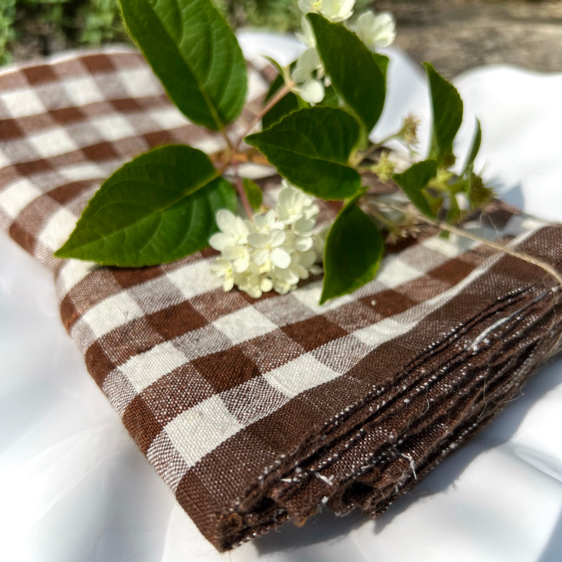 Belgian Linen Napkins in Chestnut Brown Plaid by Caravan Set of 4