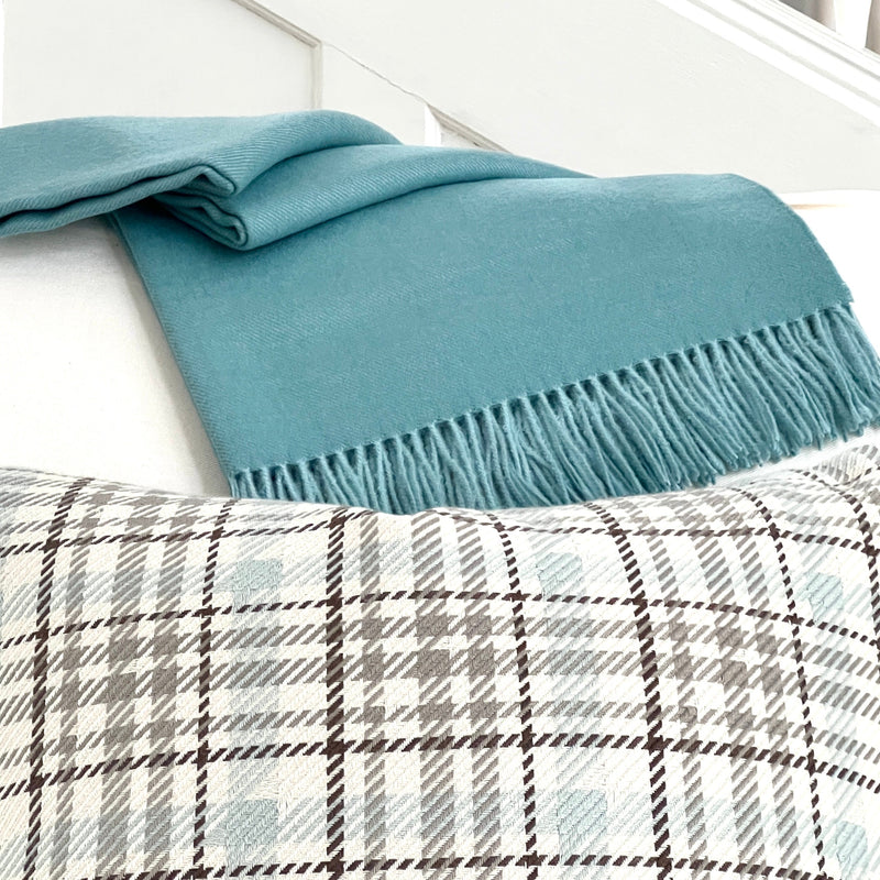 Aqua Blue Plaid Reversible Chair Pillow by Dovecote Home