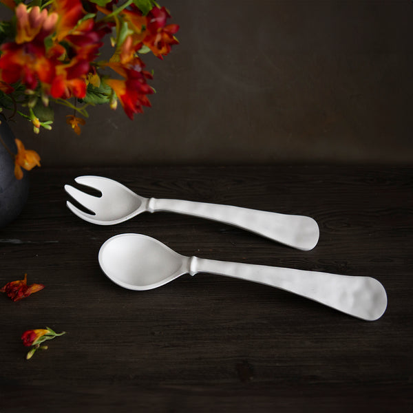 White melamine nube salad servers 