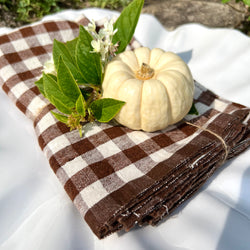 Belgian linen napkins in brown plaid