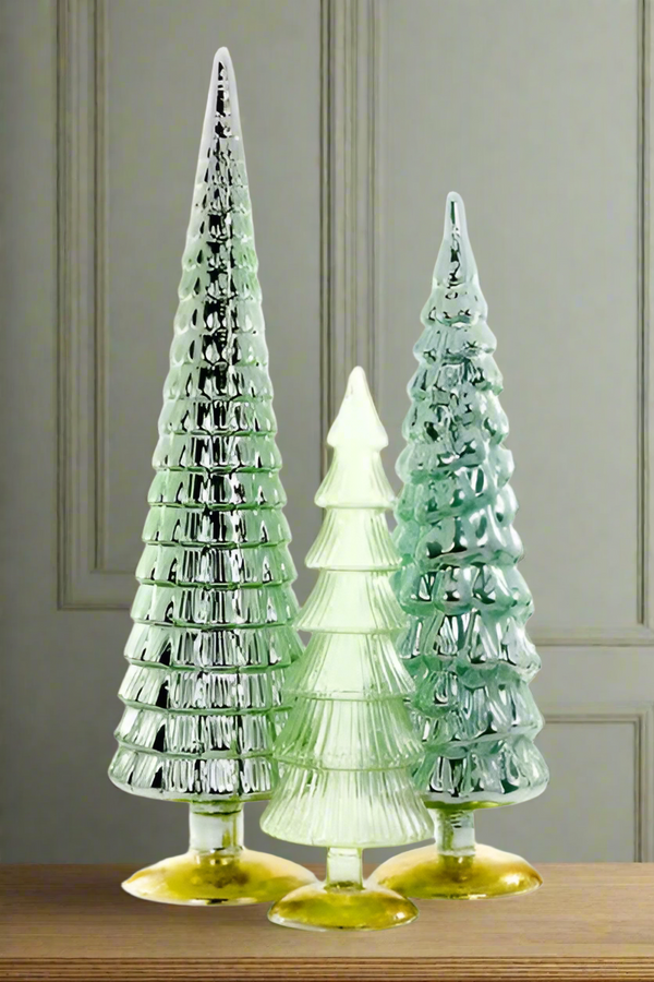 Glass Hue Trees in Winter Green Set of 3 Grand Size