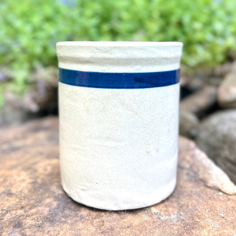 Vintage Stoneware Crock with Blue Stripe