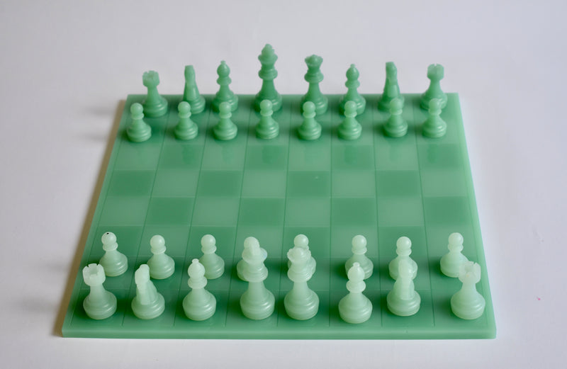 Handmade Chessboard Set in Jadeite Green