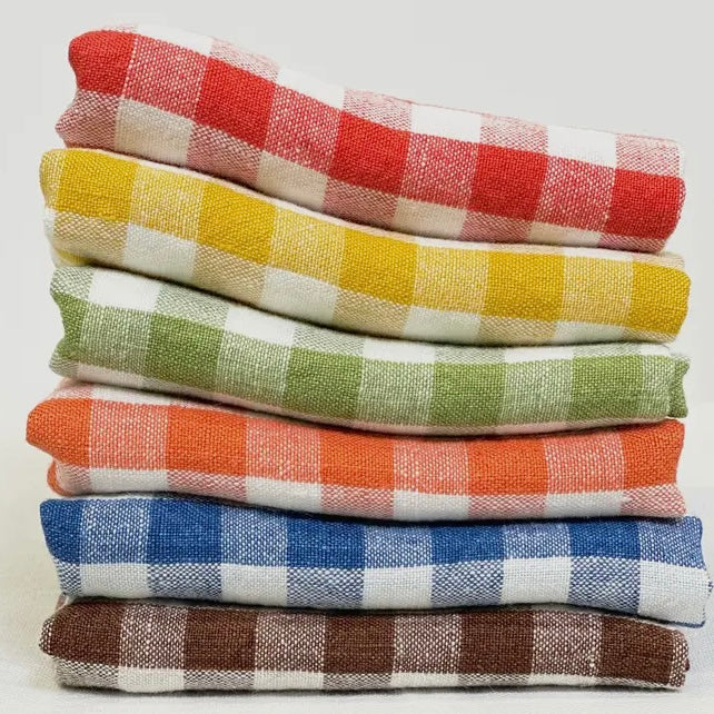 Belgian Linen Napkins in Mustard Yellow Plaid Set of 4