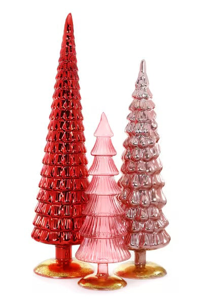 Glass Hue Trees in Red Set of 3 Grand Size