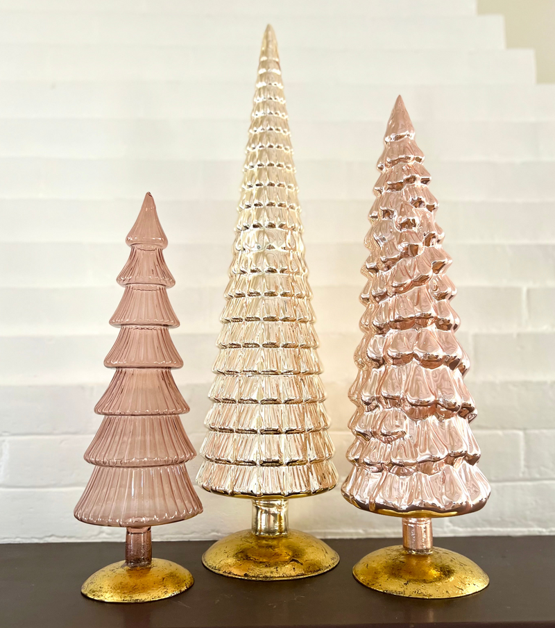 Glass Trees in Neutral Hues Set of 3 Grand Size