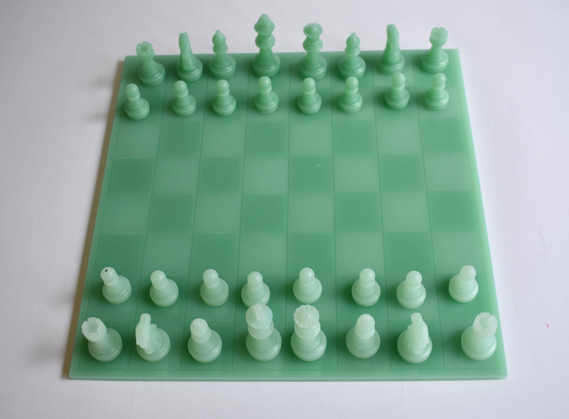 Handmade Chessboard Set in Jadeite Green